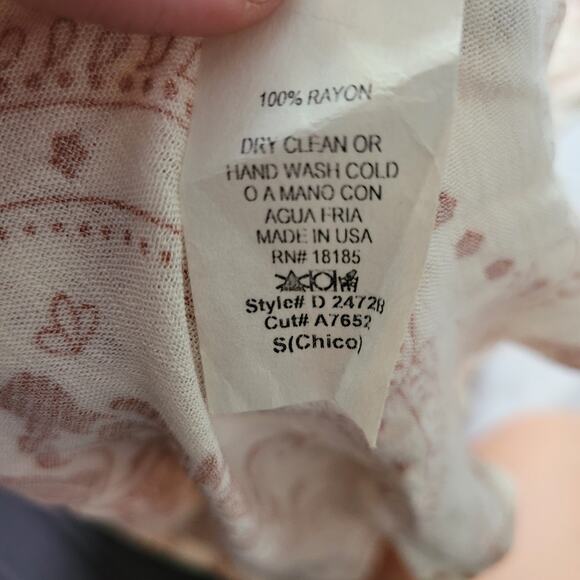 Audrey 3 + 1 Size S Cream Brown Fleur de Lis Print Shift Dress Boho Retro - Picture 7 of 7